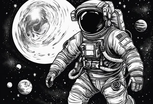 Astronaut floating in space without a helmet tattoo idea