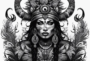 witch doctor, finely detailed, full bodied, dark fantasy style tattoo idea