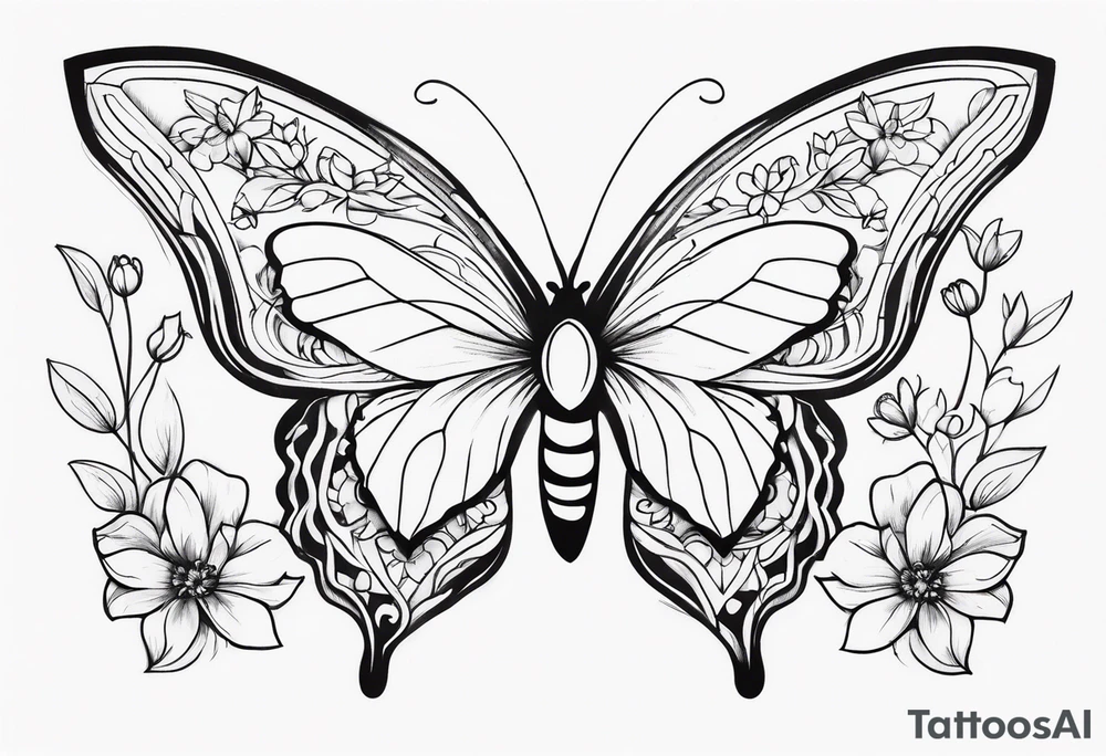 Butterfly with flowers and hearts sternum tattoo tattoo idea