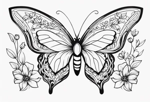 Butterfly with flowers and hearts sternum tattoo tattoo idea