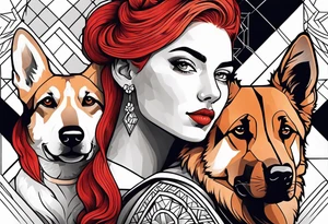 red hair woman with German shepherd dog tattoo idea