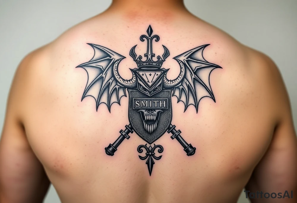 Smith family crest from Ireland with dark and brutally Demonic features for a full chest tattoo tattoo idea