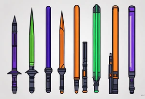 blue lightsaber, green lightsaber, orange lightsaber, purple lightsaber tattoo idea