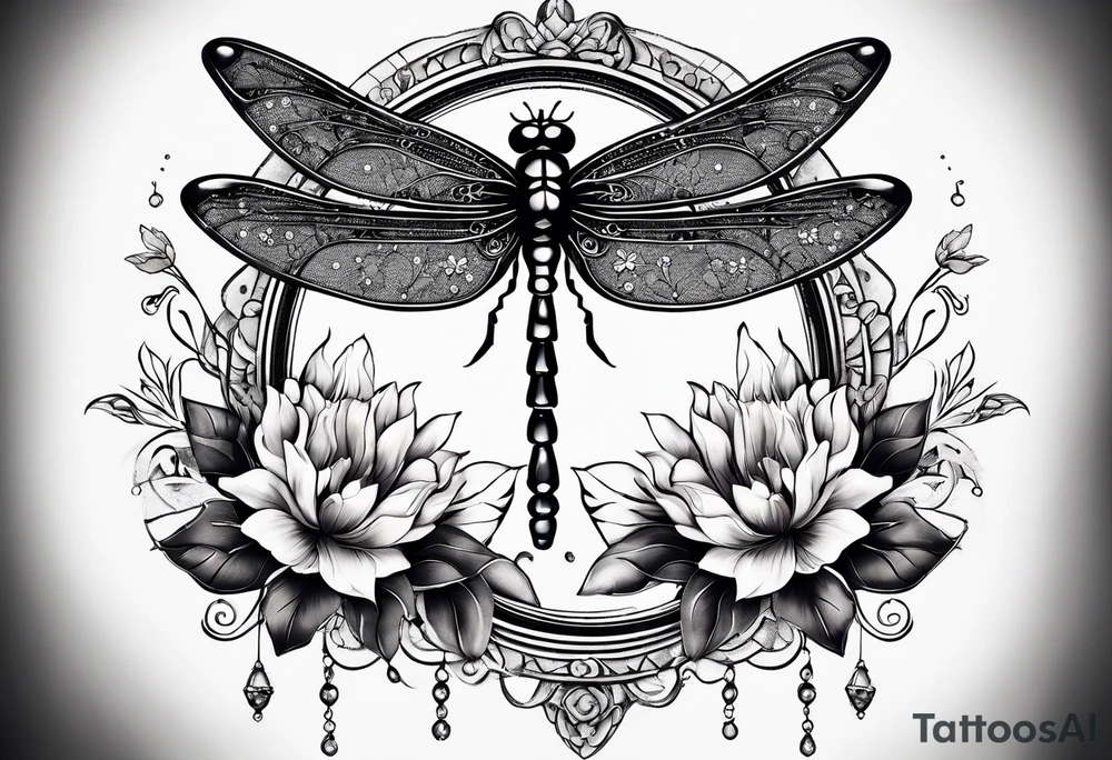 sun and moon together, dragonfly, something that covers the upper part of the arm, with some flowers and stars tattoo idea