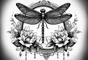 sun and moon together, dragonfly, something that covers the upper part of the arm, with some flowers and stars tattoo idea