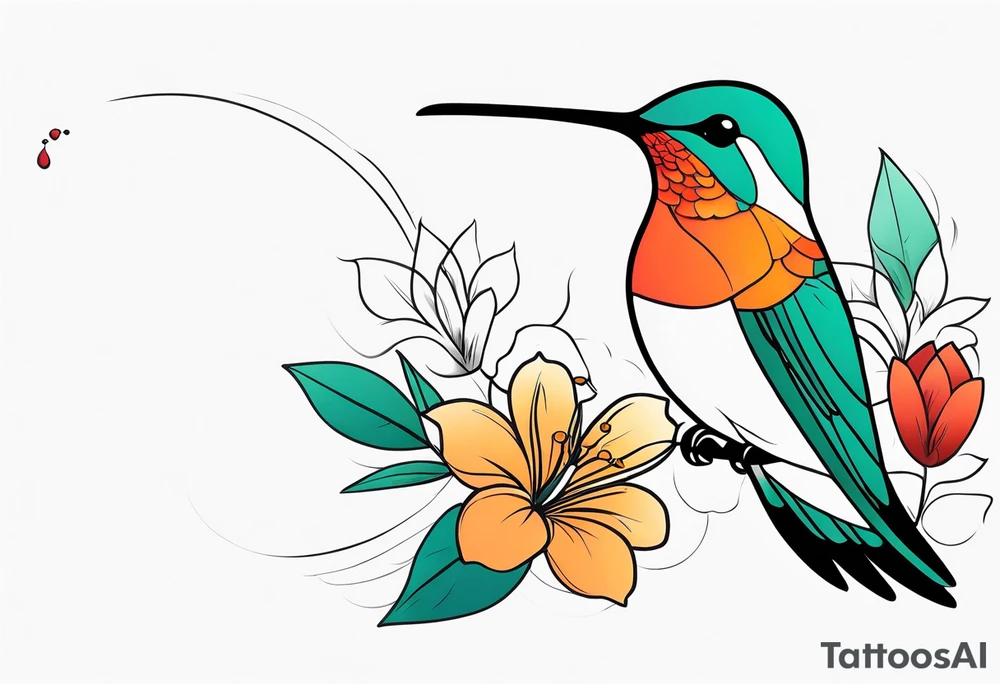 Humming bird and flower for placement on side boob tattoo idea