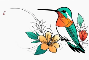 Humming bird and flower for placement on side boob tattoo idea