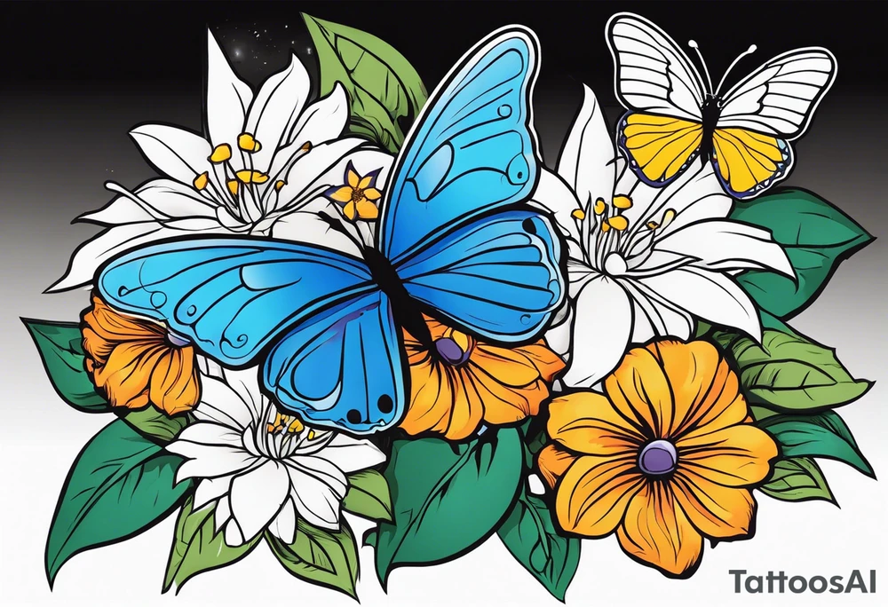 Butterflies with lilys, asters and morning glories tattoo idea