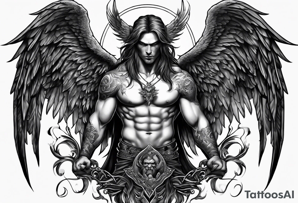 Demonic Male angel from hell tattoo idea