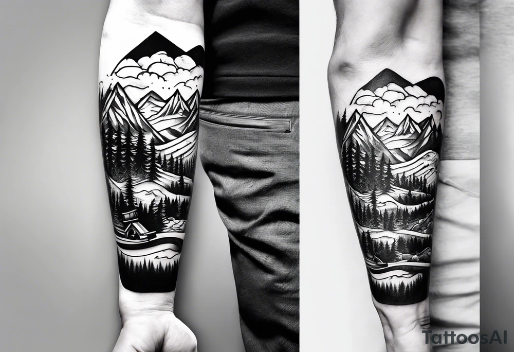 snowboarding & mountains tattoo idea