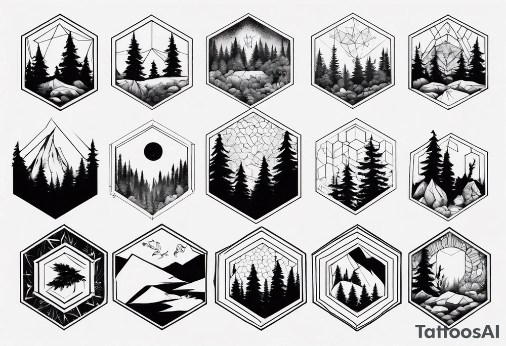 The forest extends beyond the boundaries of the hexagon tattoo idea