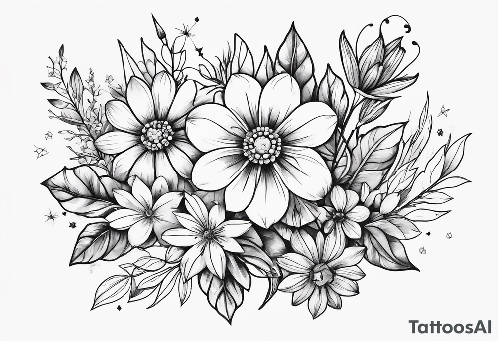 small diamond shape wildflowers tattoo idea