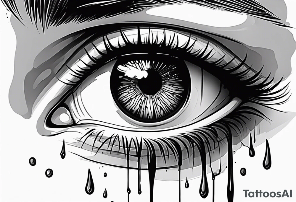 A realistic majestic human eye crying tears of blood tattoo idea