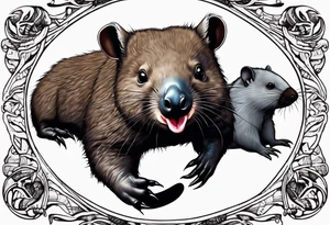 Wombat with a Platypus, an Echidna & a Sugar Glider tattoo idea