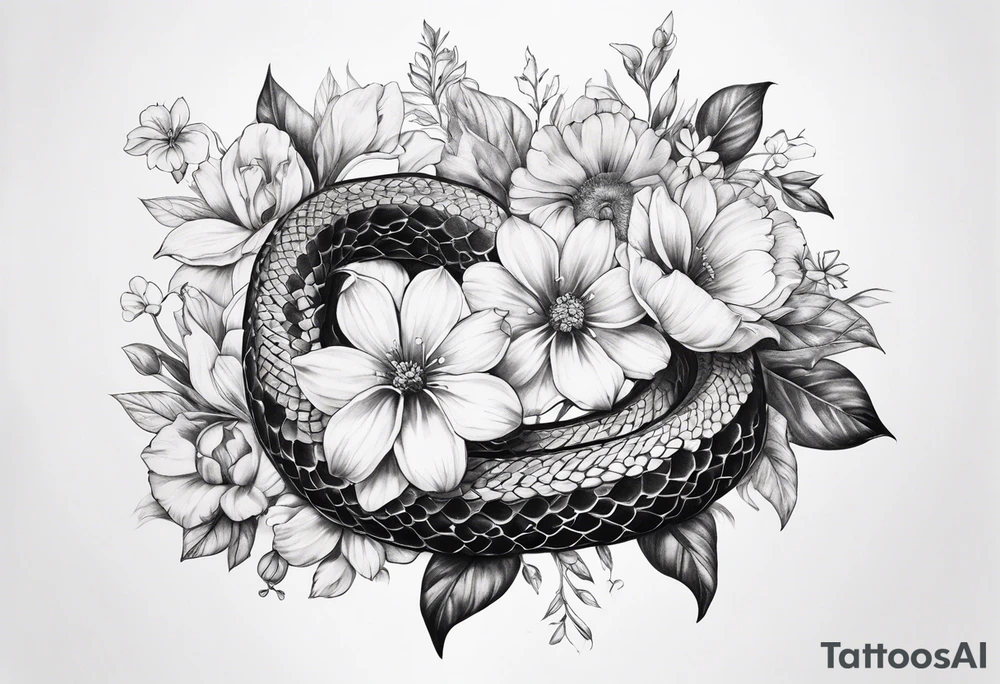 Spine tattoo, snake and flowers tattoo idea