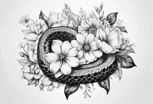 Spine tattoo, snake and flowers tattoo idea