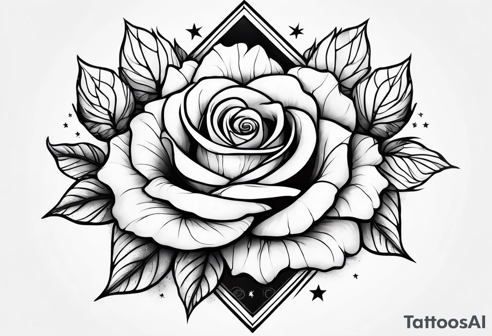 Tesseract with big roses and small stars around it tattoo idea