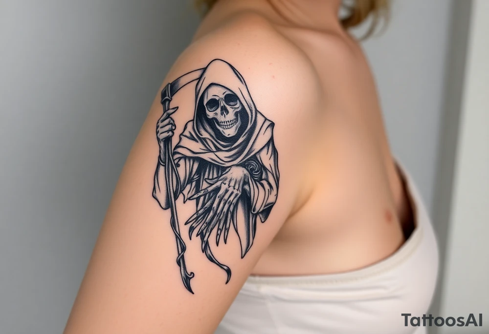 full sleeve grim reaper tattoo idea