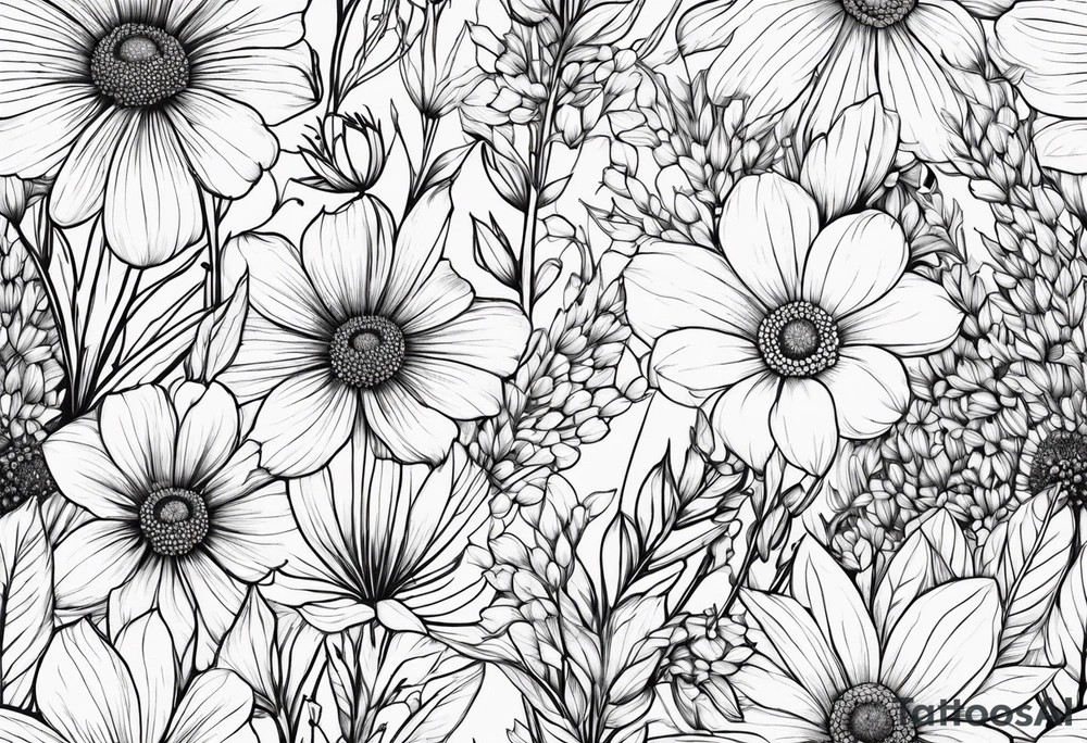 Wildflowers, prairie plants, vertical tattoo idea