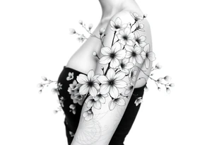 delicate cherry blossoms swirling in spring breeze with petals tattoo idea