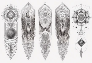 Sleeve for woman's arm phoenix sacred geometry with Metatron's cube tattoo idea