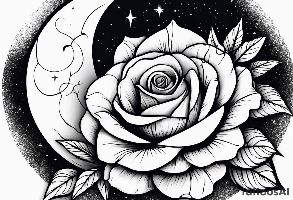 Moon with a rose wrapped around tattoo idea