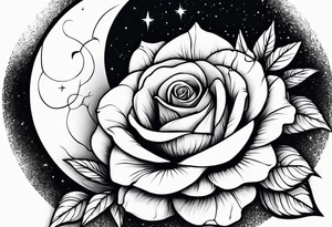 Moon with a rose wrapped around tattoo idea
