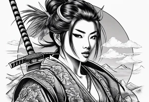 female samuari with katana tattoo idea