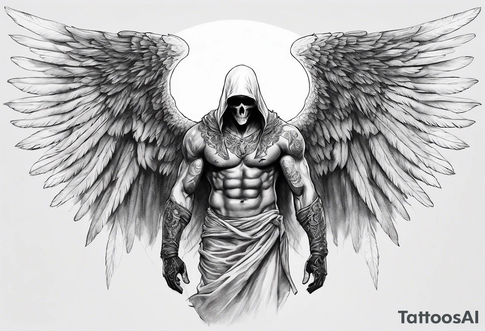realistic full body of man angel of death, without face tattoo idea