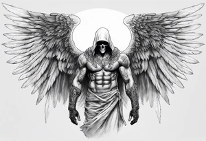 realistic full body of man angel of death, without face tattoo idea