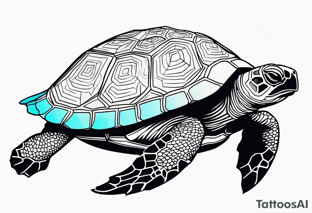 tropical psychedelic turtle, aerial view tattoo idea