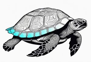 tropical psychedelic turtle, aerial view tattoo idea