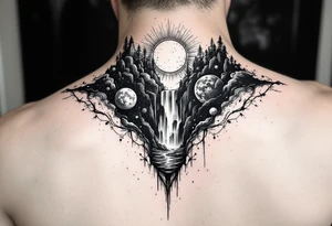 Black universe that forms into a waterfall tattoo idea