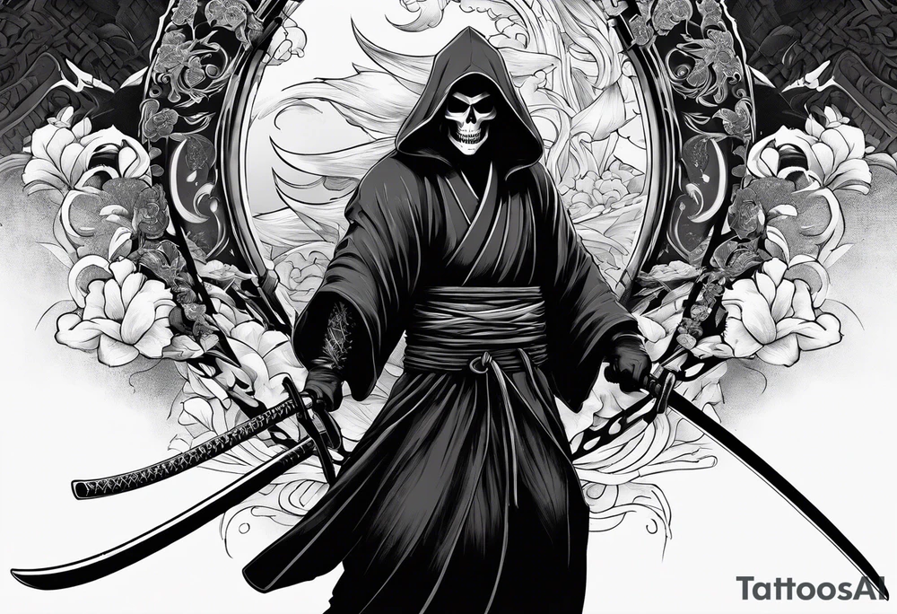 katana with grim reaper tattoo idea