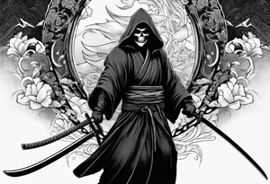 katana with grim reaper tattoo idea