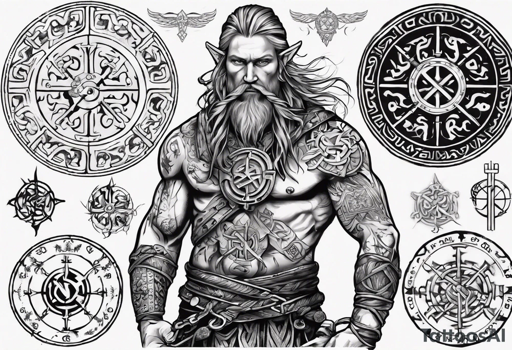 Norse god meili with vegvisir background tattoo idea