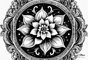A eternal love flower, name “Samson” in cursive, with moon phases and stars tattoo idea