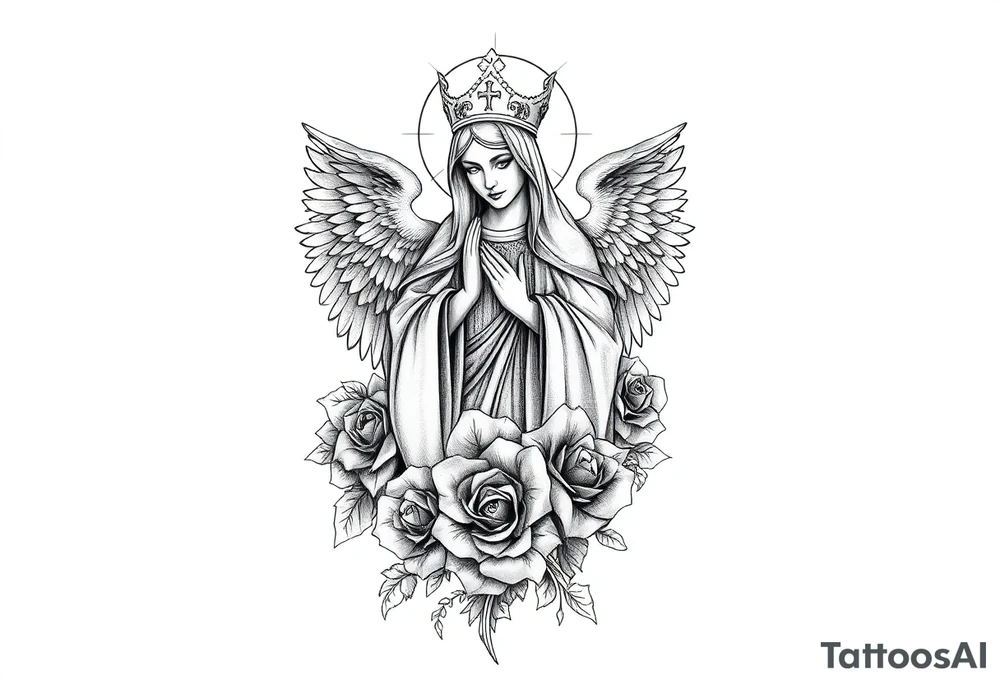 Saint Barbara, angels, roses, tattoo idea