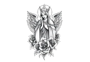 Saint Barbara, angels, roses, tattoo idea