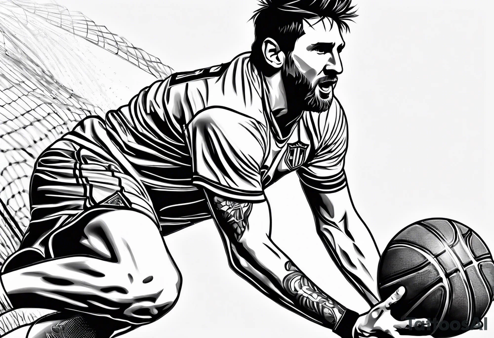 messi dunking a basketball tattoo idea