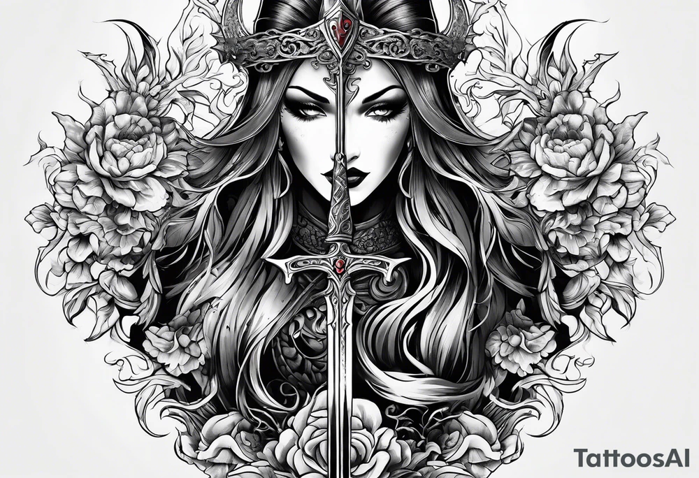 the goddess nemesis sword scary blood hell tattoo idea
