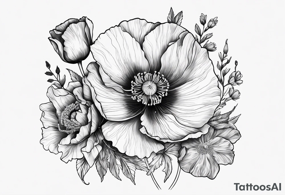 Poppy and larkspur tattoo idea