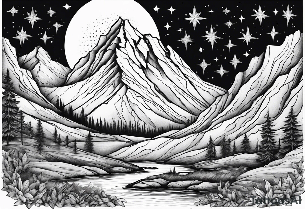 mountains, nature, stars, cross, waterfall, water tattoo idea