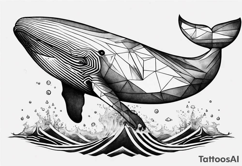 Geometric whale coming out of water tattoo idea