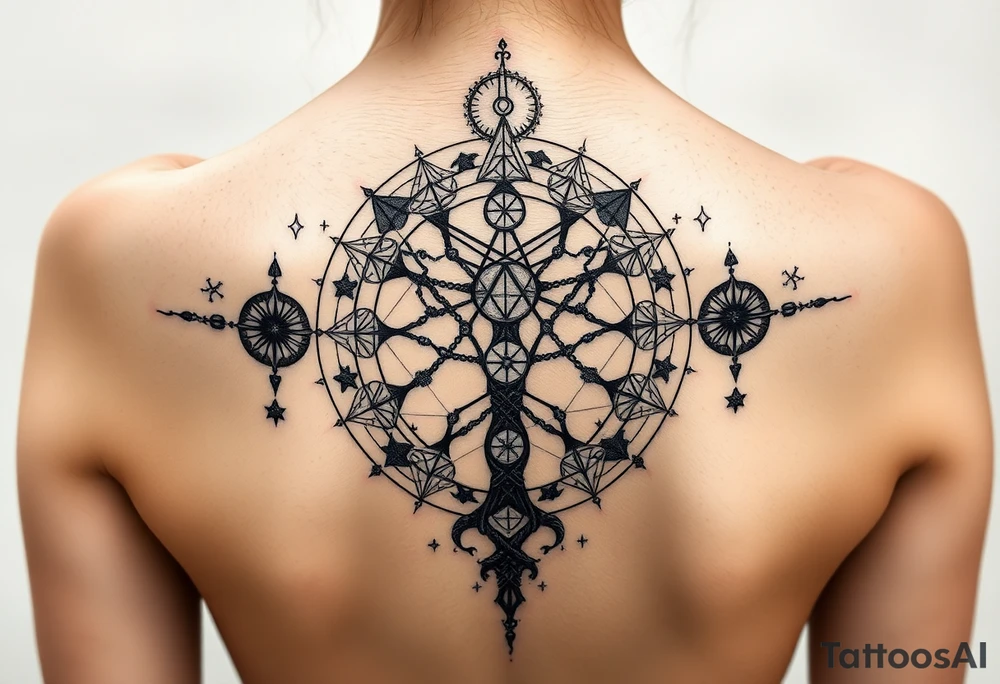 Sephiroth tree tattoo with sacred geometry and cosmic elements 10 Sephiroth Kabbala tattoo idea
