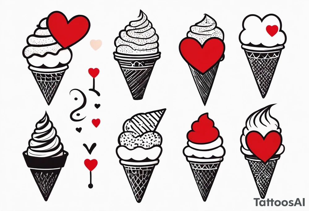 small ice cream cone with small red heart on it somewhere while representing Paris tattoo idea