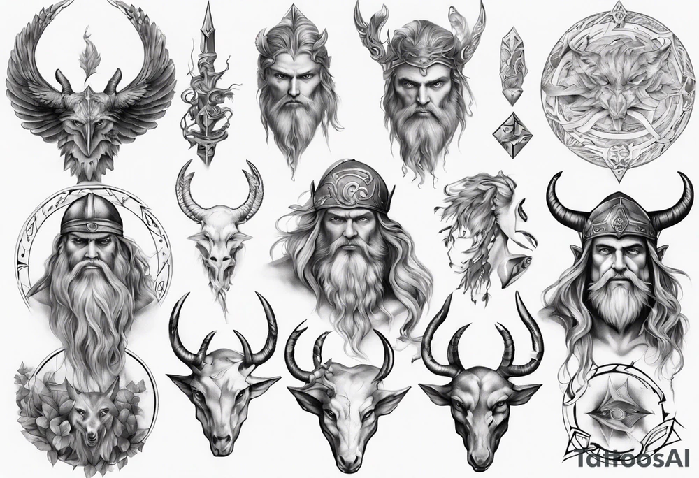 photorealistic Nordic mythology tattoo idea