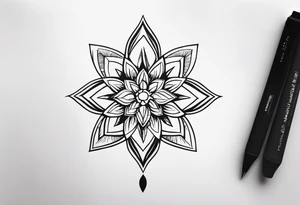 minimalistični tattoo v dizajnu vejice ki leži vodoravno z perlami pod katerim visijo tri črke in to črka E, V in A tattoo idea
