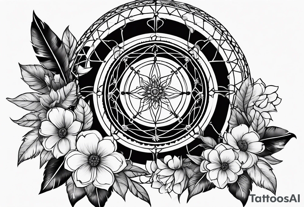 Dream catcher with flowers tattoo idea