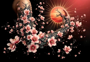 Cherry blossom and sun, beautiful tattoo idea